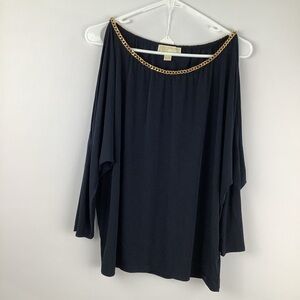 Michael Kors Navy Blouse with Gold Chain Accent womens size XL (extra large)
